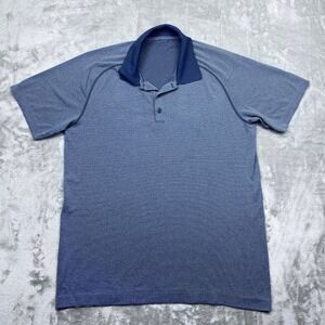 Lululemon Metal‎ Vent Tech Polo 2.0 Striped Shirt Mens Sz L Short Sleeve Casual